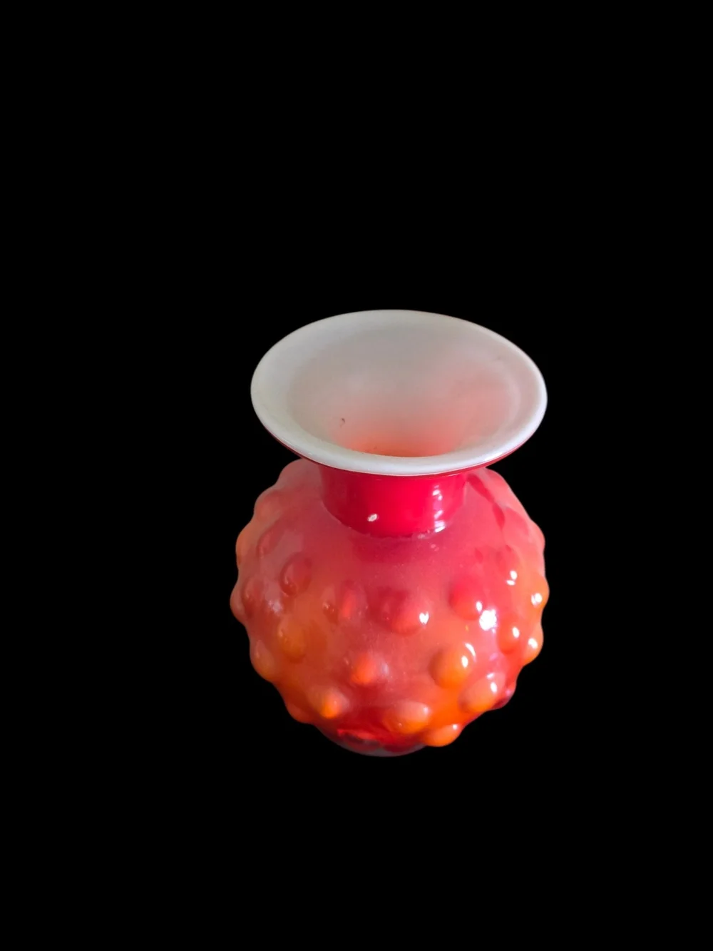Vintage Red-Orange Hobnail Glass Vase - Decorative Home Accent